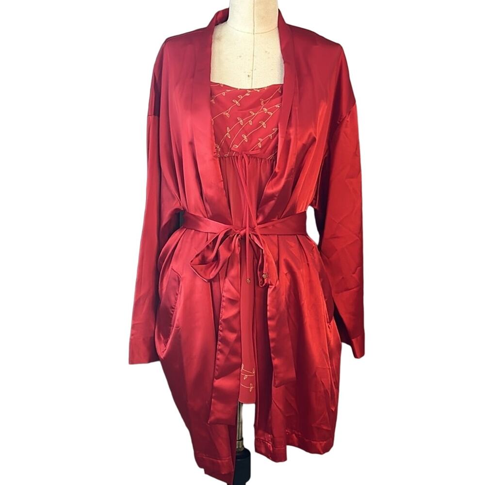 Vintage Victorias Secret Heart Label Red Lingerie Robe Nightgown Set M OS 1990s
